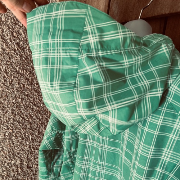 Columbia Plaid  Waterproof Rain Hoodie Jacket Med Light Green White Size L - Picture 9 of 16